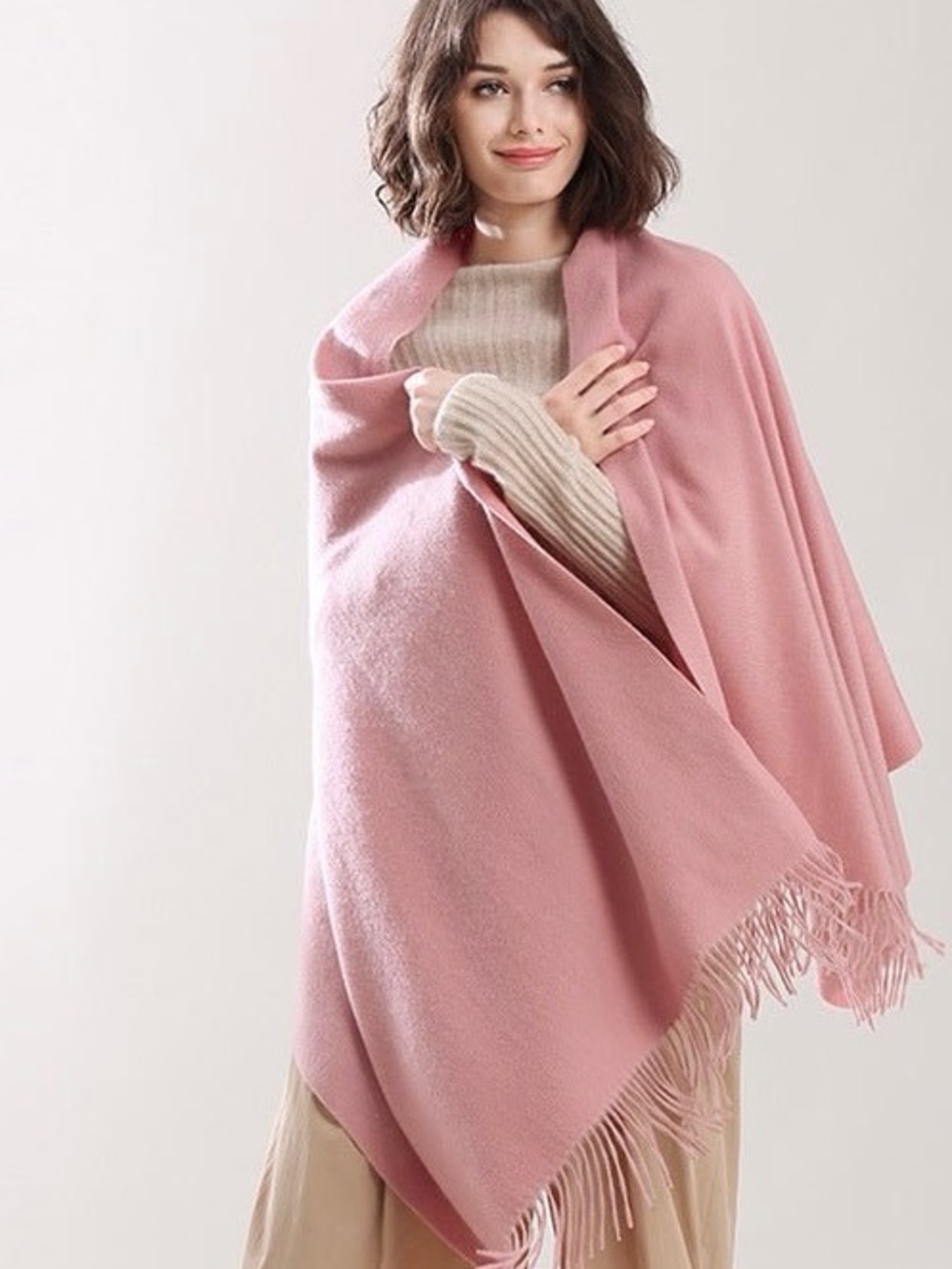 100% Cashmere Made in Scotland Oversized Wrap Shawl Scarf Throw XXL Light Pink